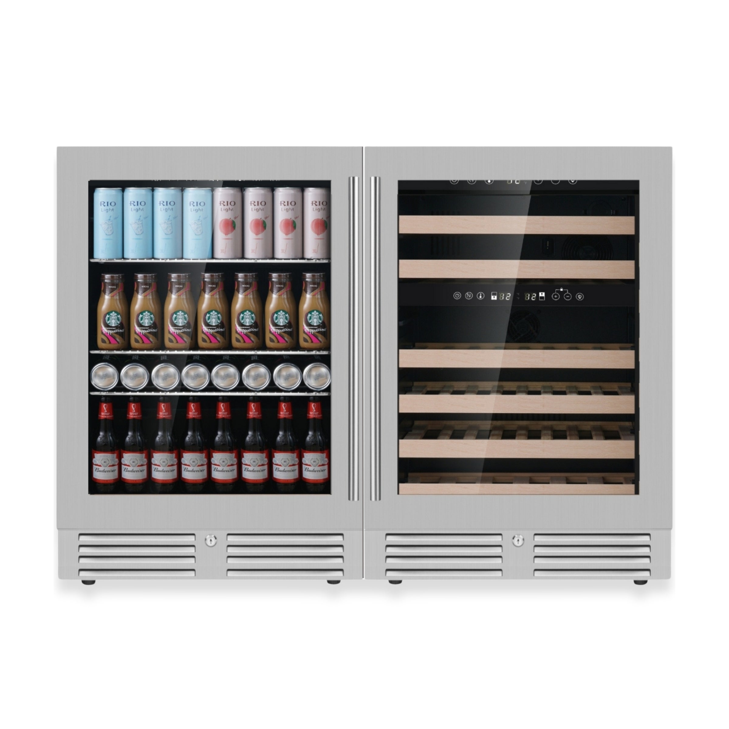 KingsBottle 48" Under Bench Wine Fridge & Bar Refrigerator Combo – 3 Temperature Zones