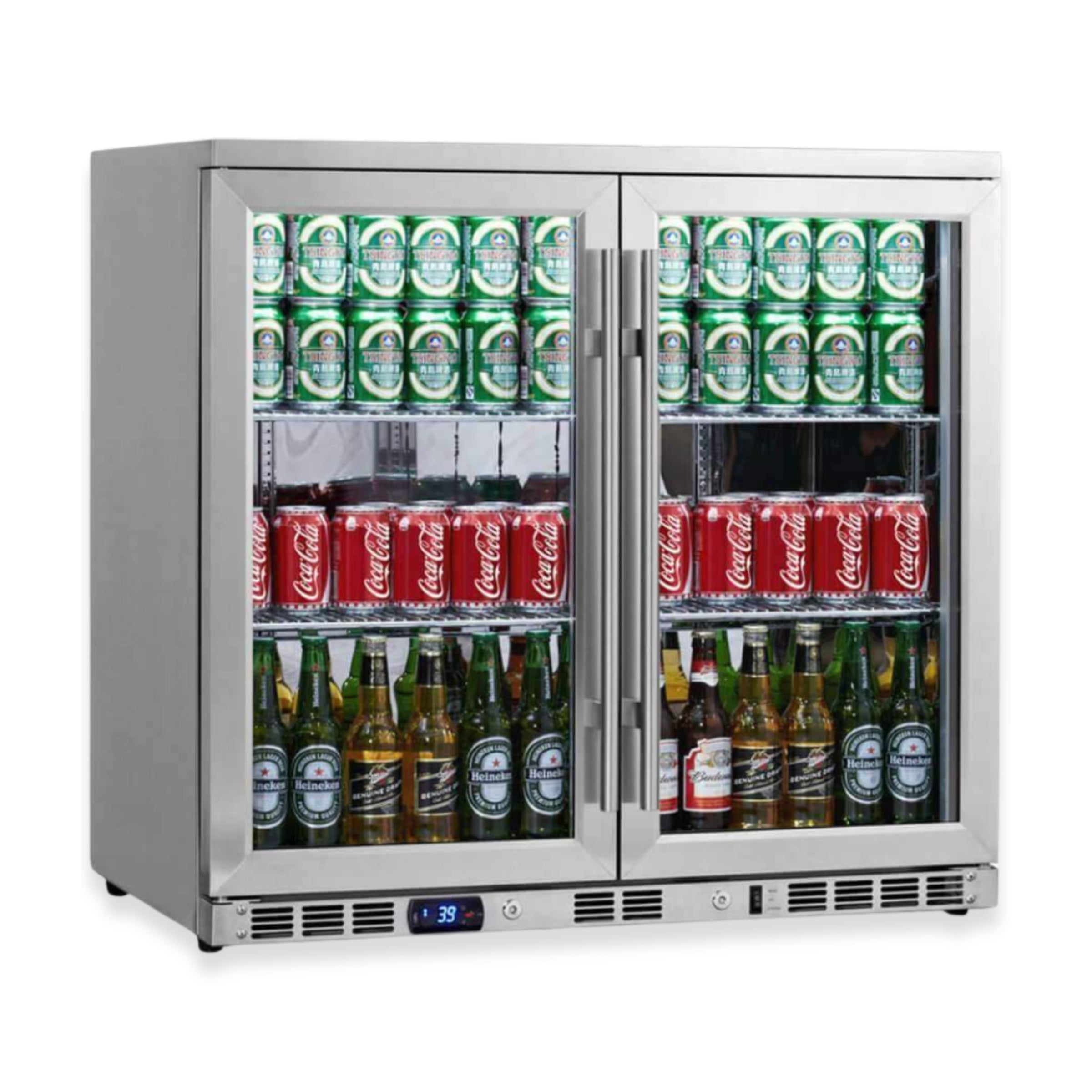 KingsBottle 36" Dual Door Built-In Beverage Fridge with Heated Glass