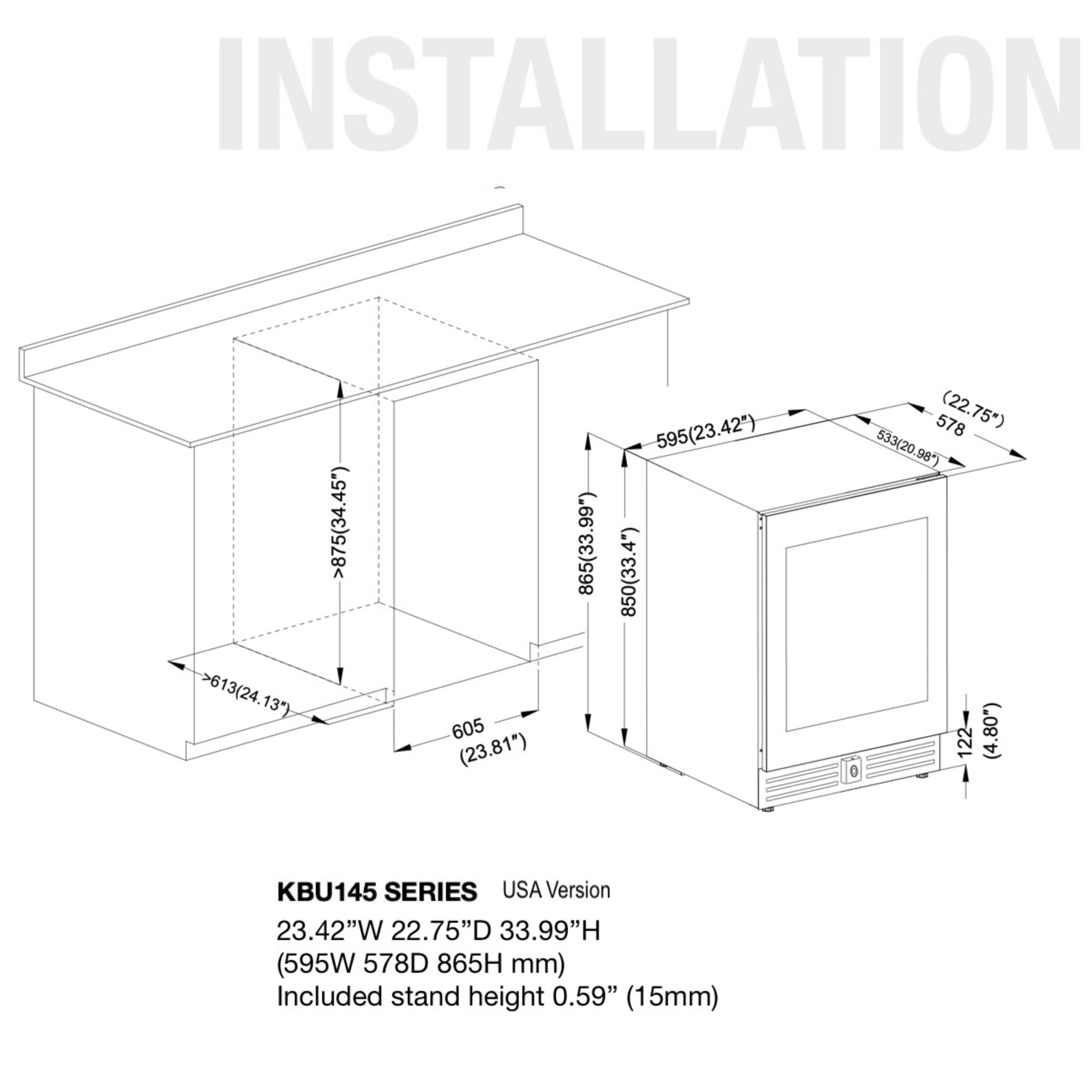 KingsBottle 48" Under Bench Wine Fridge & Bar Refrigerator Combo – 3 Temperature Zones