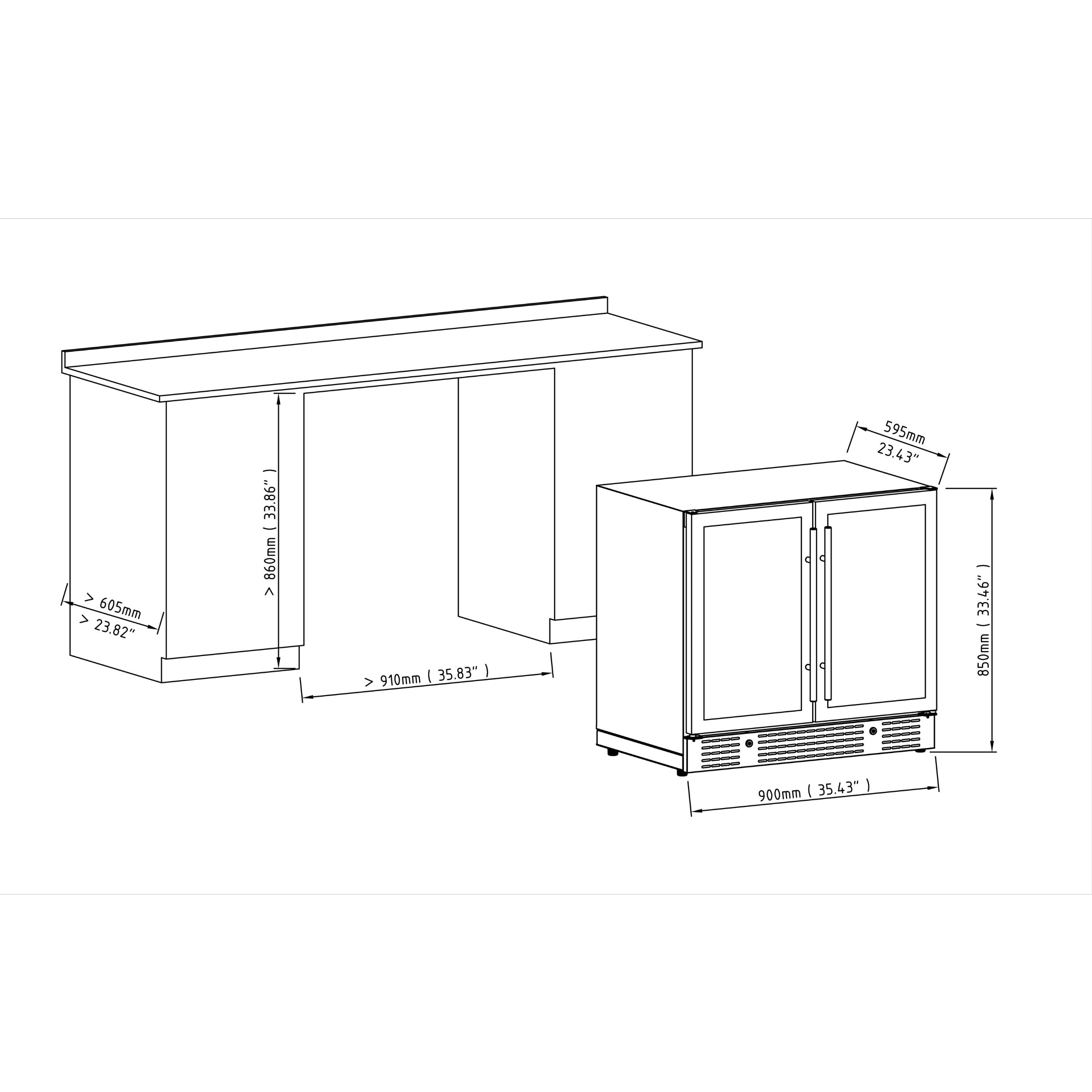 KingsBottle 36" Dual-Zone Beer & Wine Cooler with Low-E Glass Door