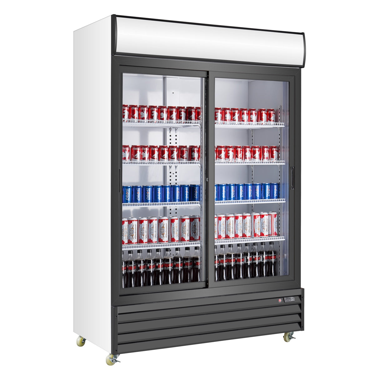 KingsBottle Double Sliding Door Display Beverage Cooler – 33.5 cu. ft. Commercial Refrigerator