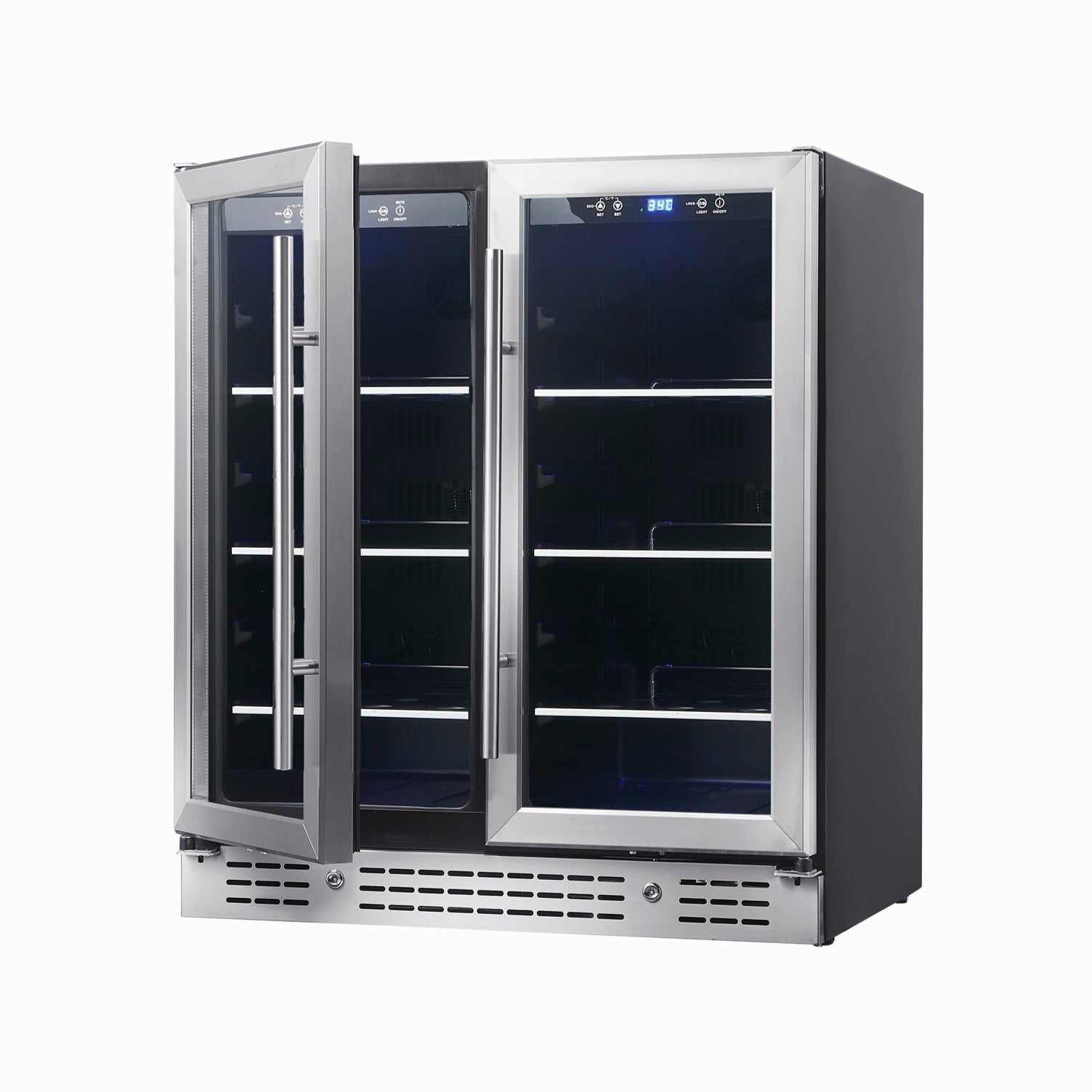 KingsBottle 30" Wide Dual Zone Undercounter Beverage Fridge with Low-E Glass Door