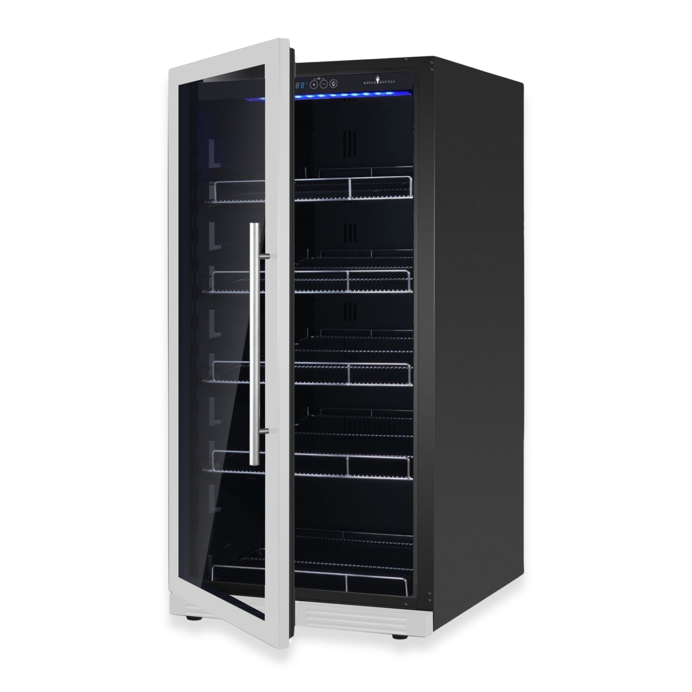 KingsBottle Upright Beverage Refrigerator – 389-Can Capacity, Low-E Glass Door