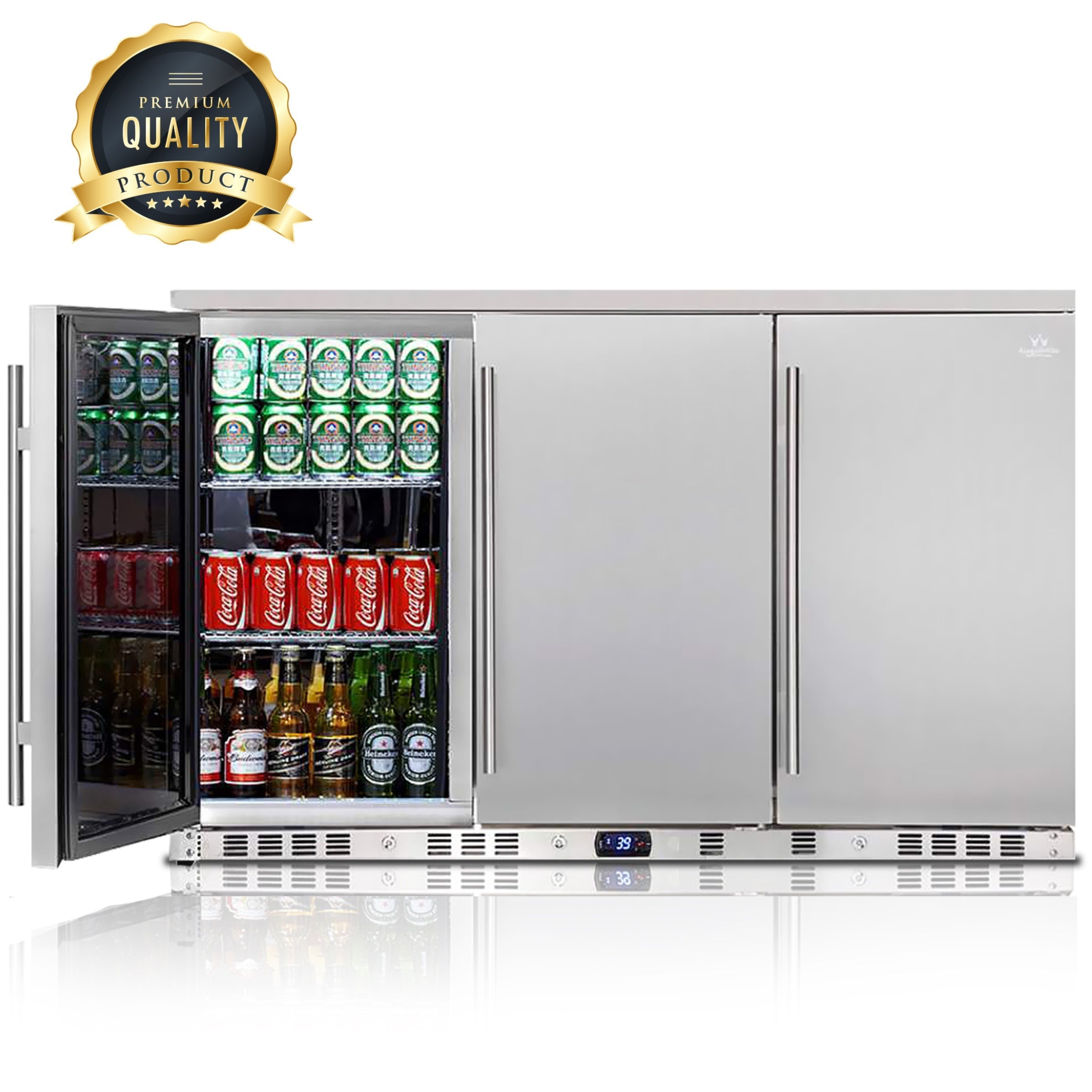 KingsBottle 53" Outdoor 3-Door Solid Stainless Steel Beverage Cooler