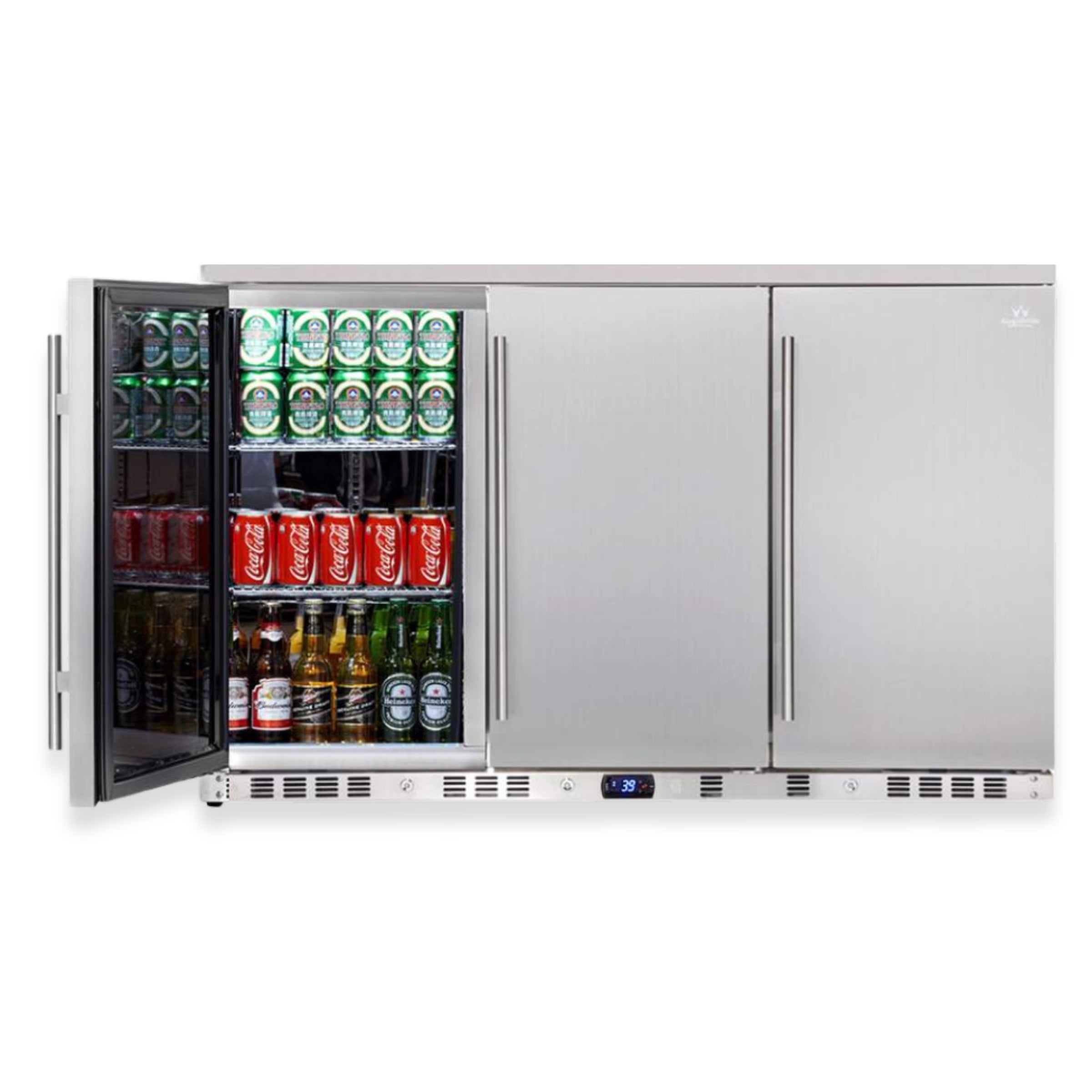 KingsBottle 53" Outdoor 3-Door Solid Stainless Steel Beverage Cooler