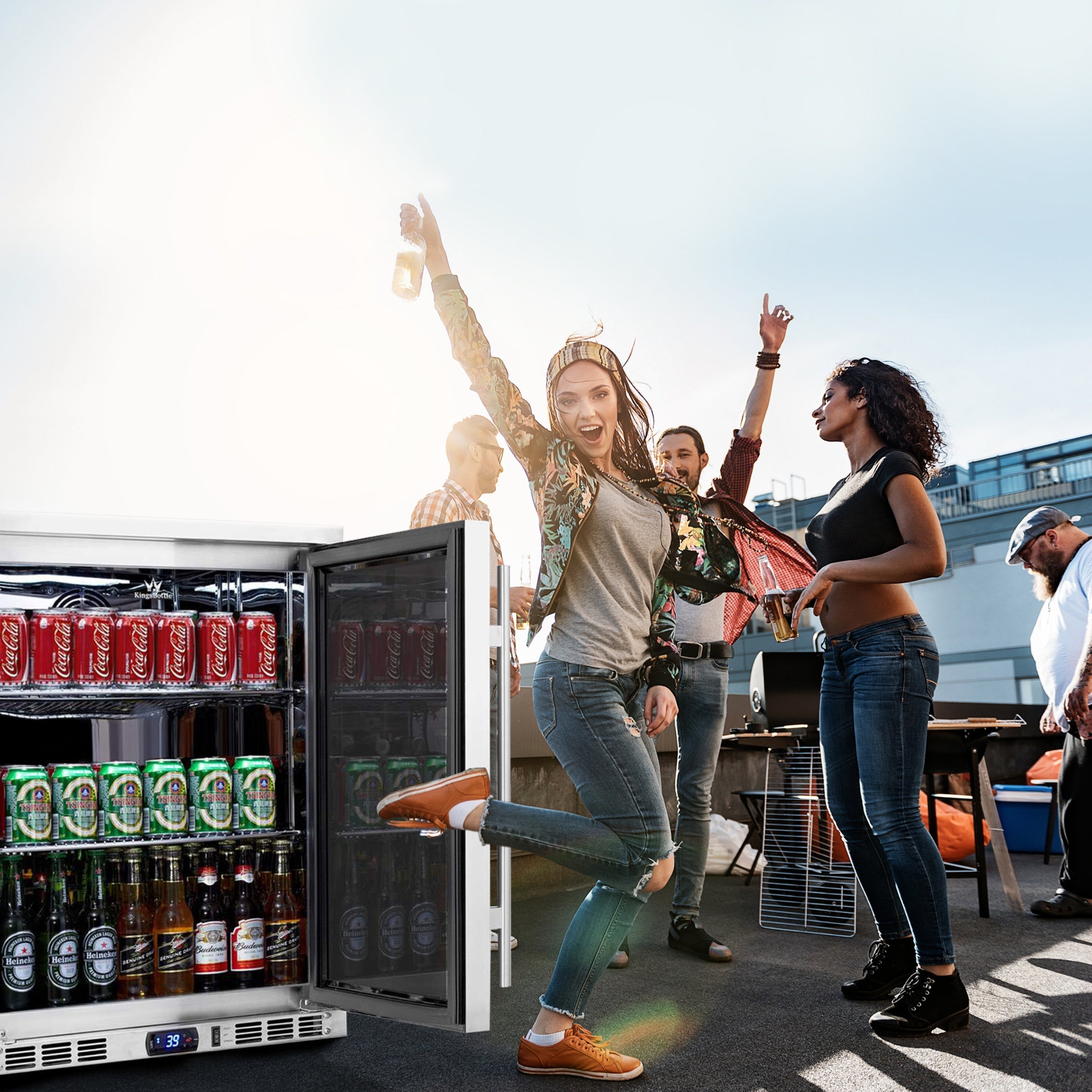 KingsBottle 24-Inch Undercounter Beverage Cooler with Heated Glass Door