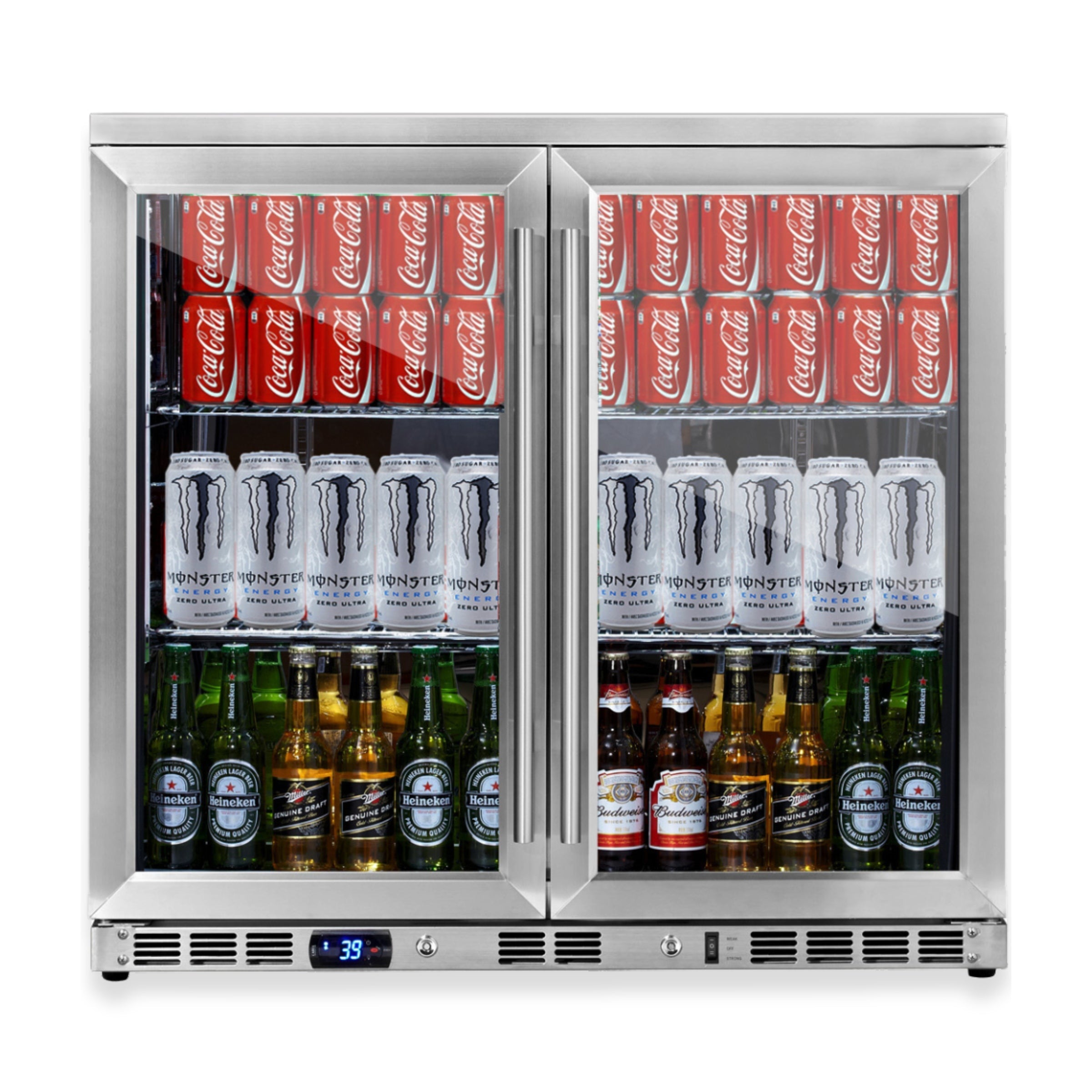 KingsBottle 36" Dual Door Built-In Beverage Fridge with Heated Glass