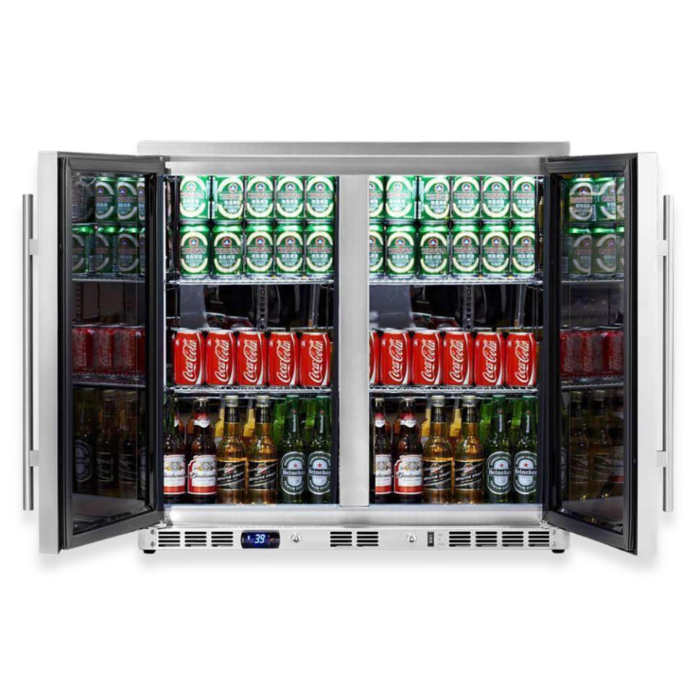 KingsBottle 36" Dual Door Built-In Beverage Fridge with Heated Glass