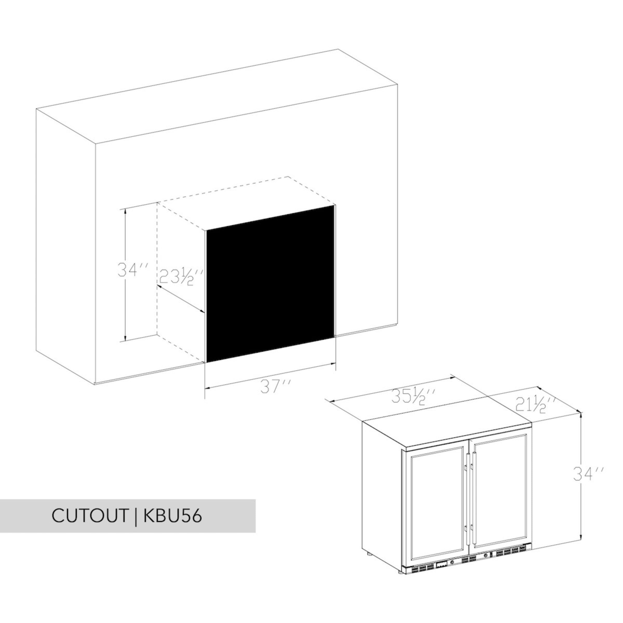KingsBottle 36" Dual Door Built-In Beverage Fridge with Heated Glass