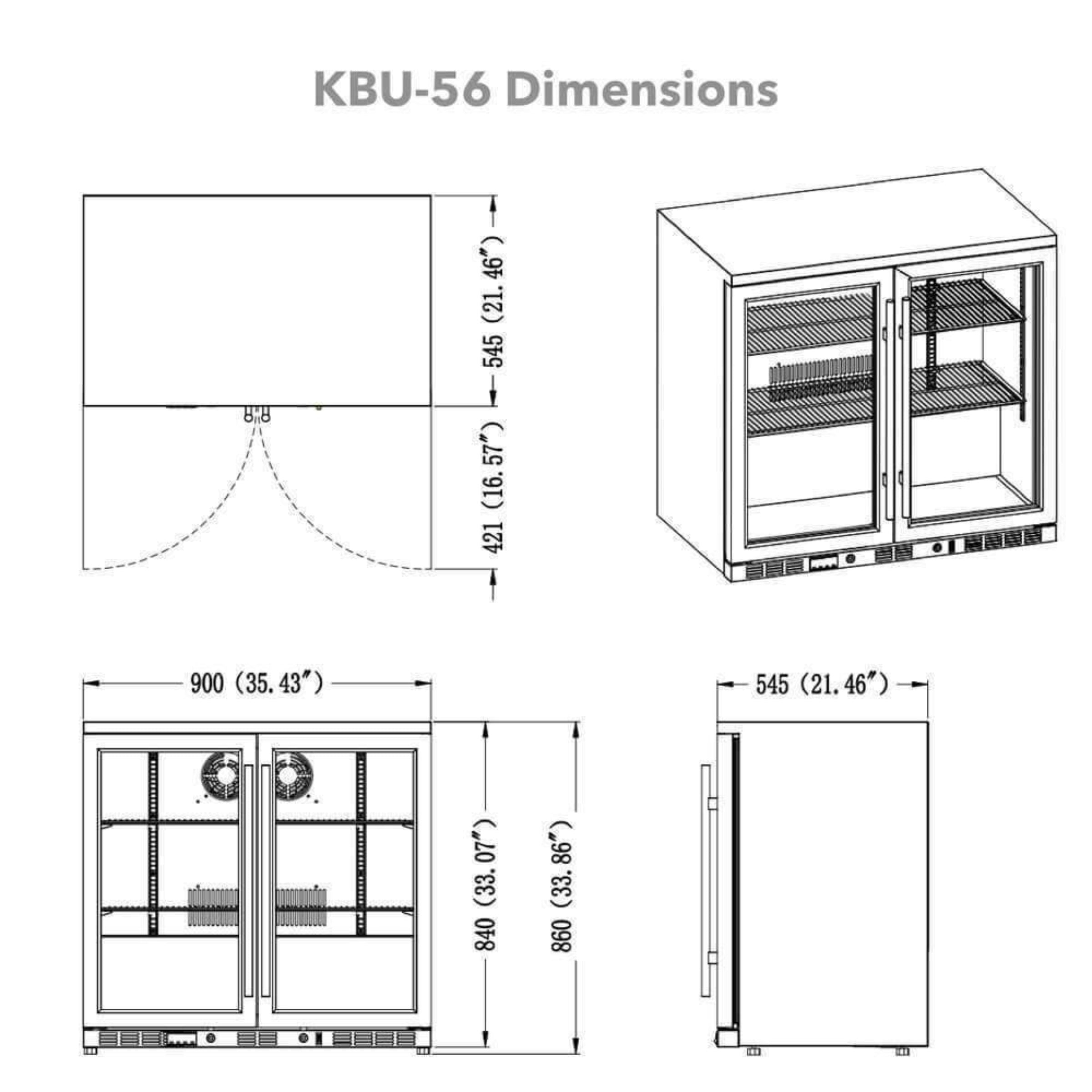 KingsBottle 36" Dual Door Built-In Beverage Fridge with Heated Glass