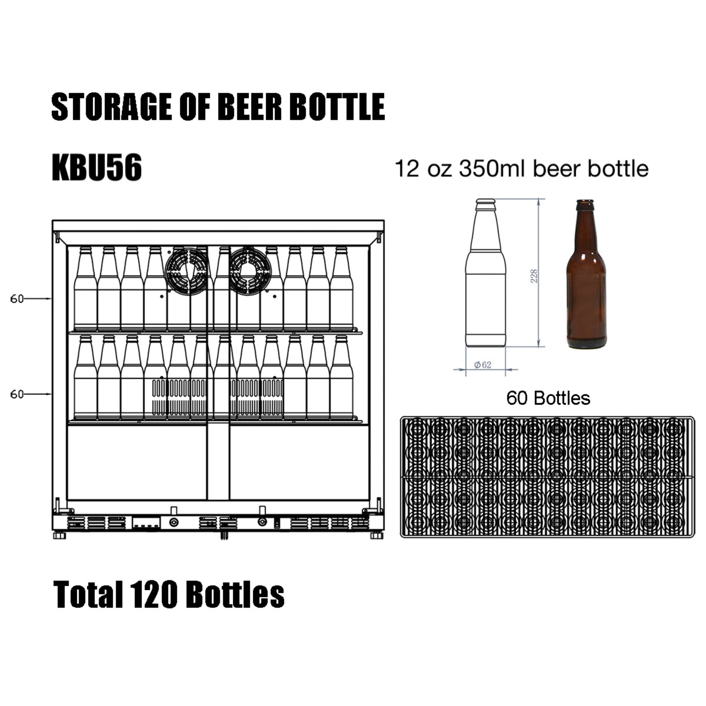 KingsBottle 36" Dual Door Built-In Beverage Fridge with Heated Glass