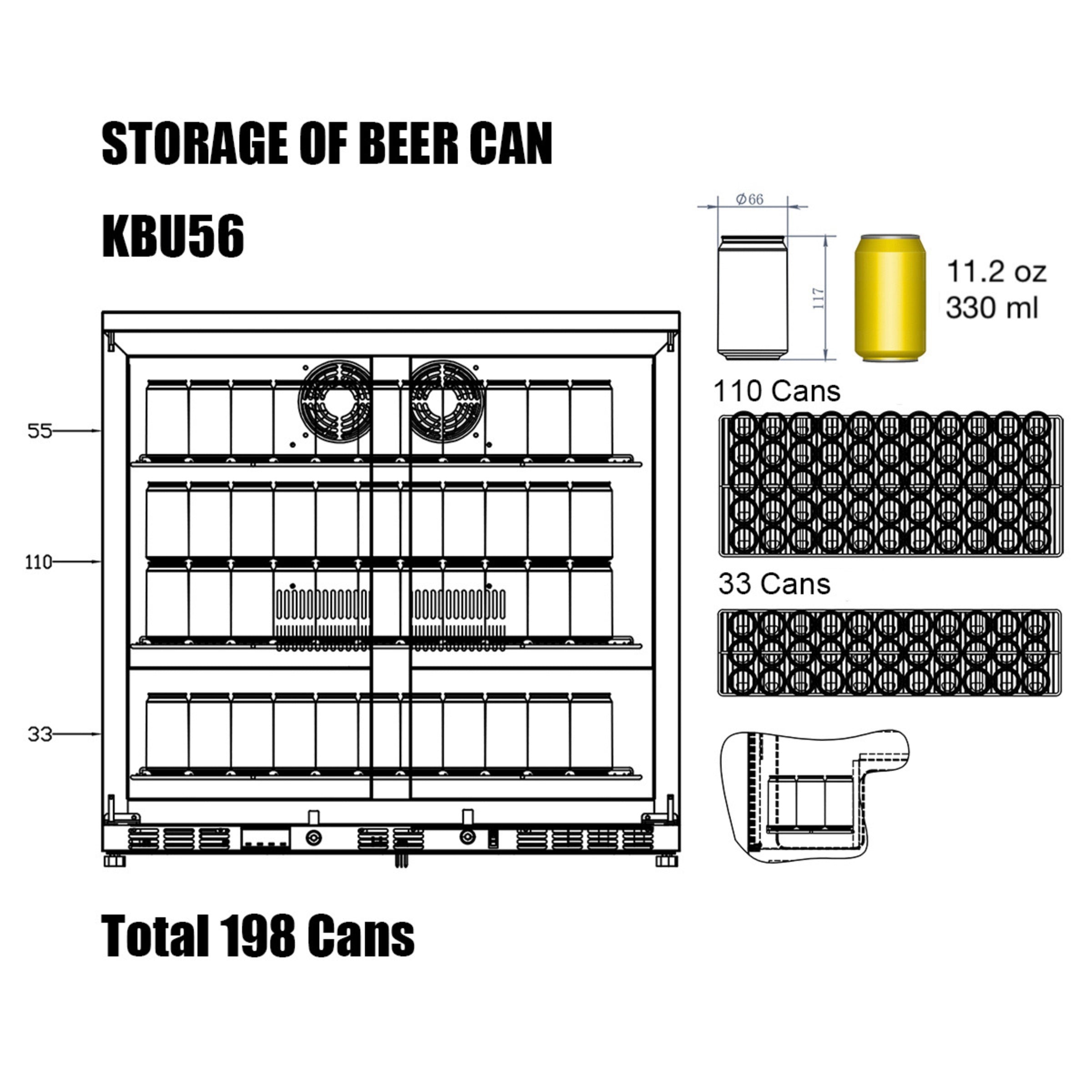 KingsBottle 36" Dual Door Built-In Beverage Fridge with Heated Glass