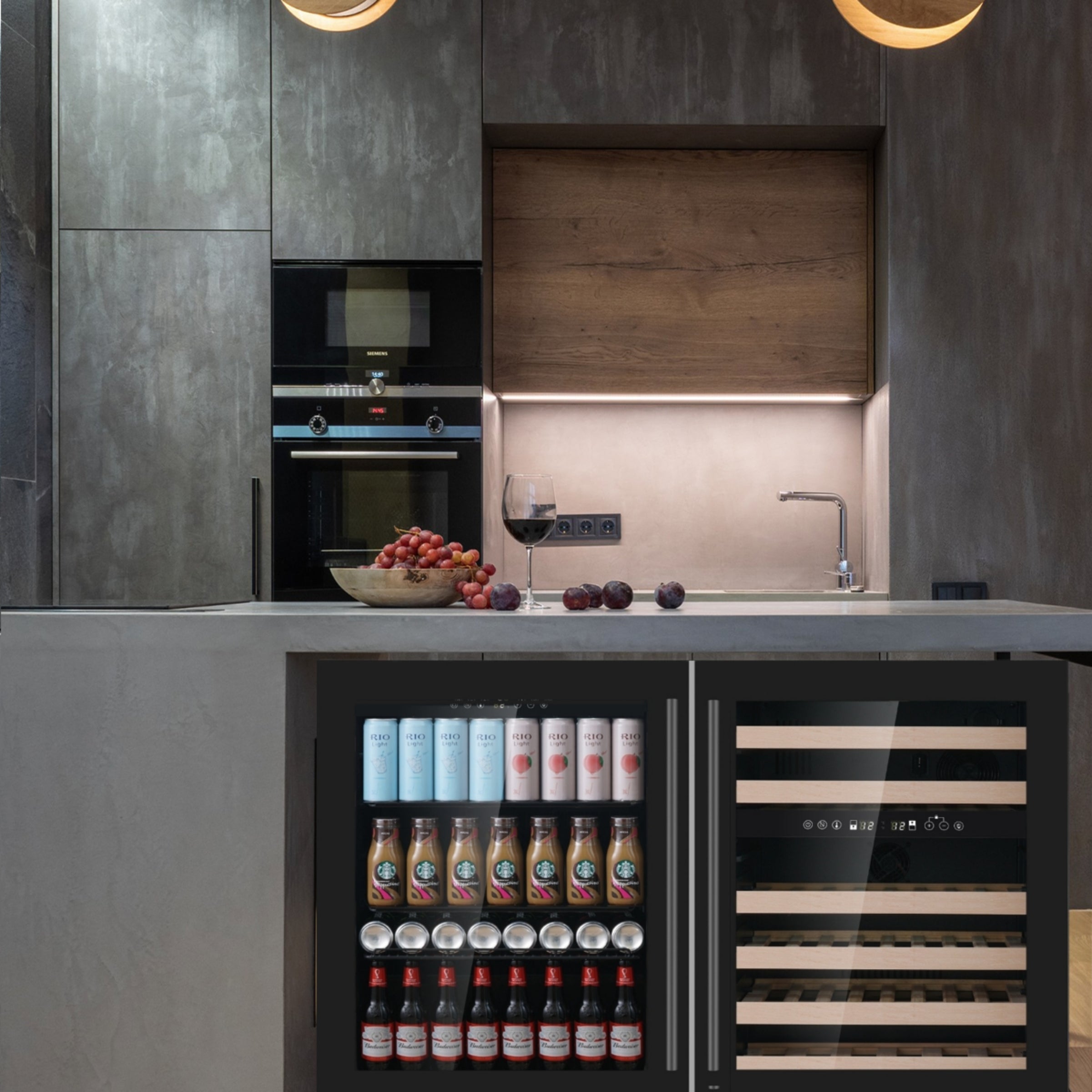 KingsBottle 48" Under Bench Wine Fridge & Bar Refrigerator Combo – 3 Temperature Zones