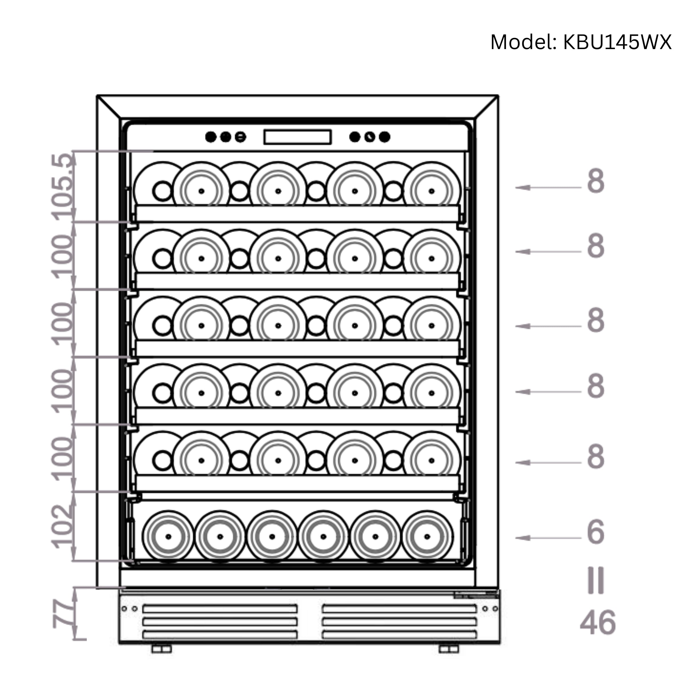 KingsBottle 24" Under-Counter Single Zone Wine Cooler with Low-E Glass Door