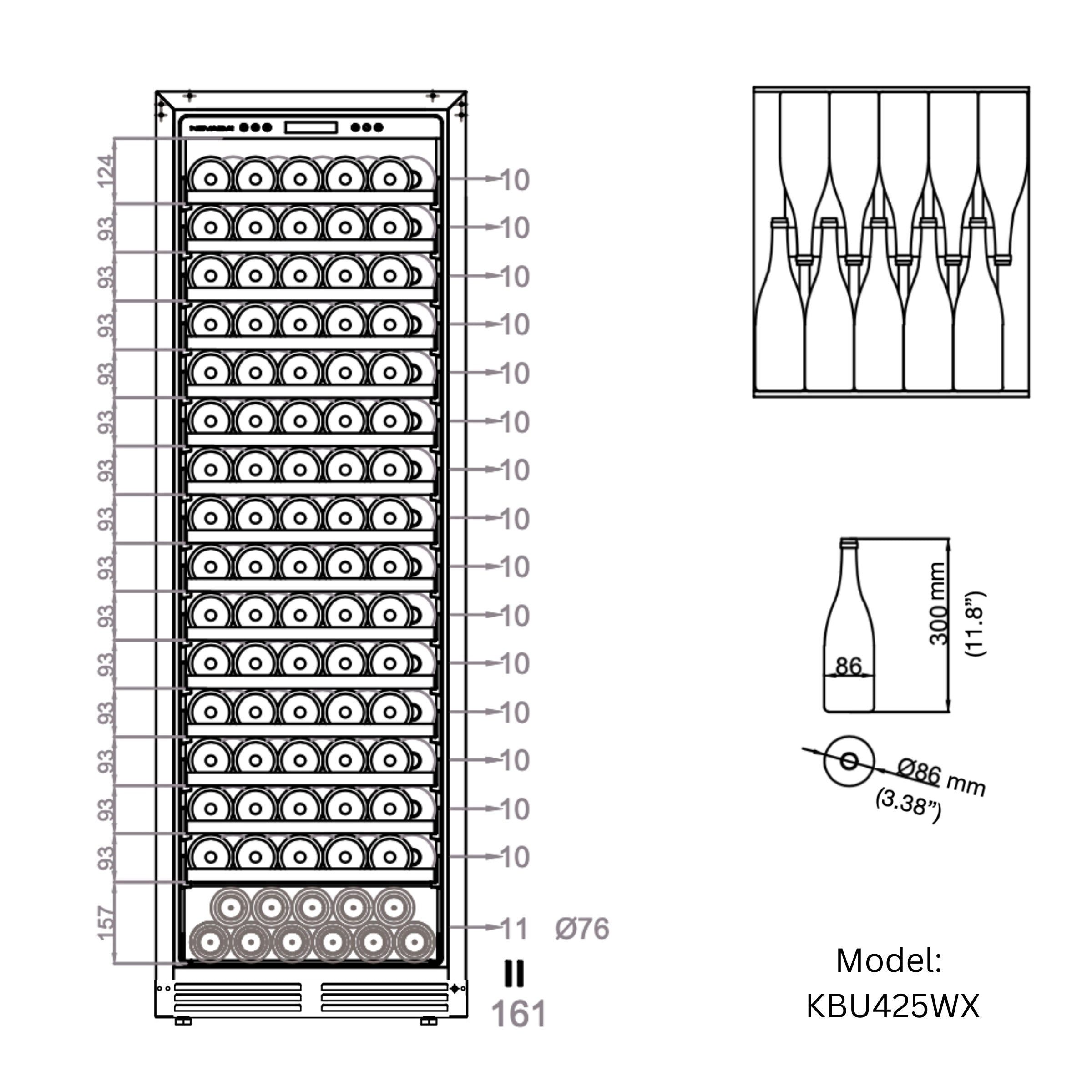 KingsBottle Upright Single Zone Large Wine Cooler