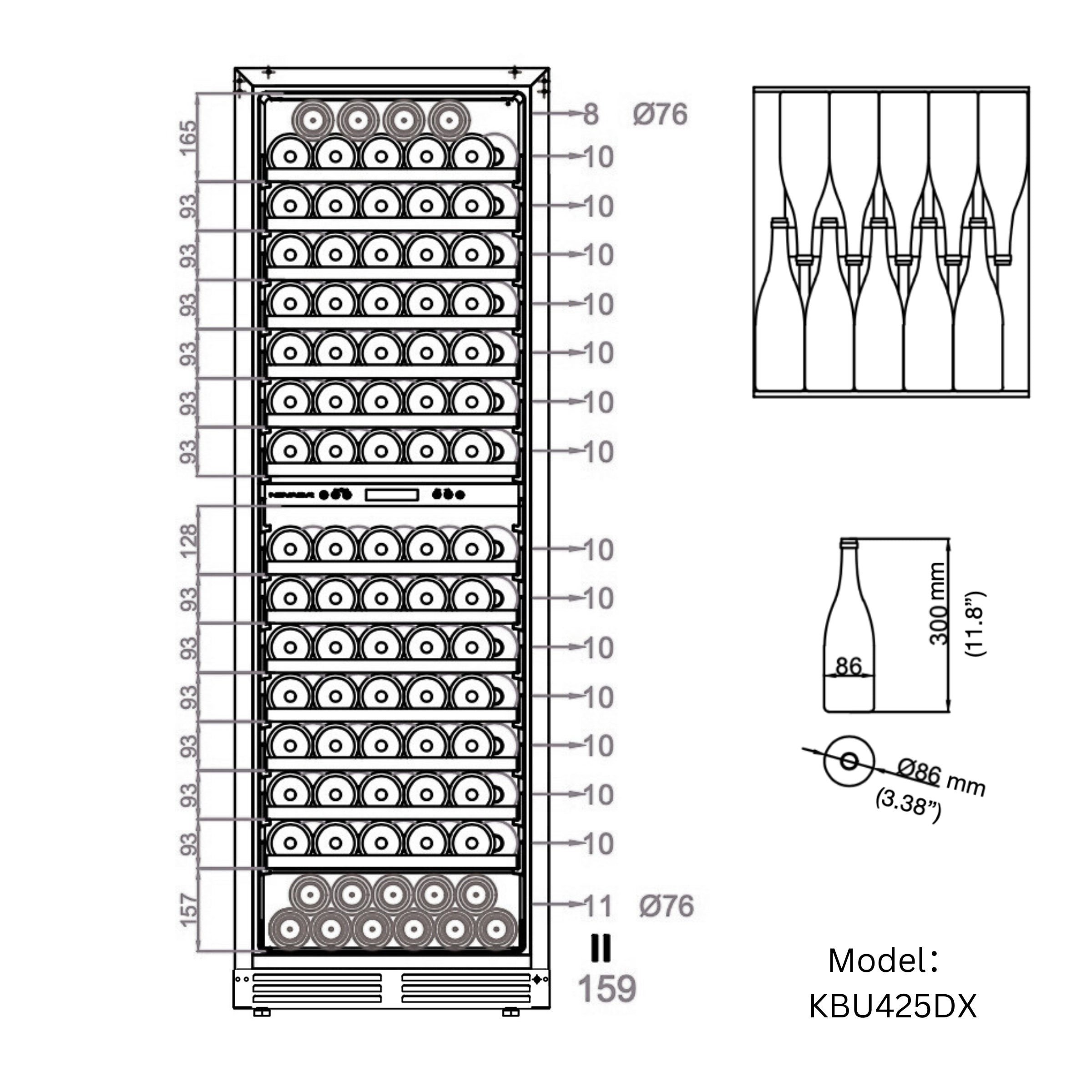 KingsBottle Tall Dual Zone Wine Cooler – 159 Bottle, Low-E Glass