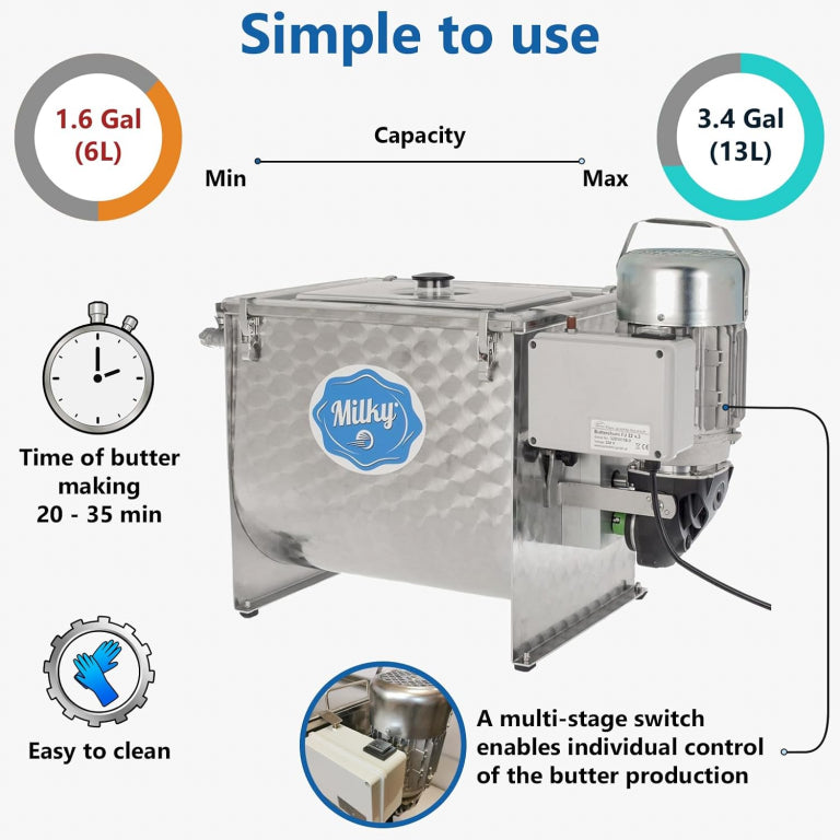 MilkyDay FJ 32 Electric Butter Churn – 13L/3.4 Gal, 115V Stainless Steel