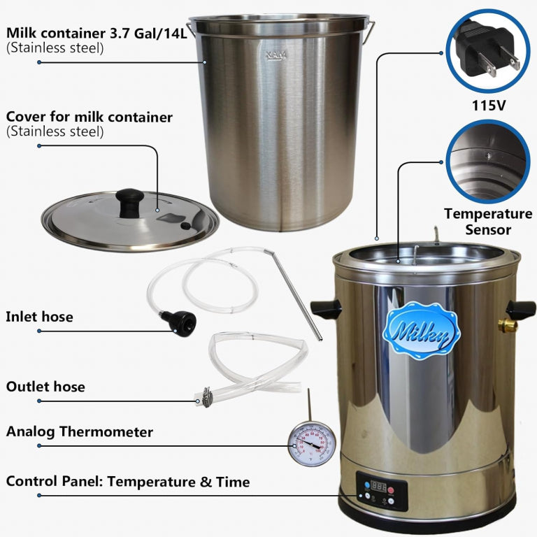 MilkyDay Small Milk Pasteurizer & Yogurt Machine – Milky FJ 15 (115V, 14L Capacity)