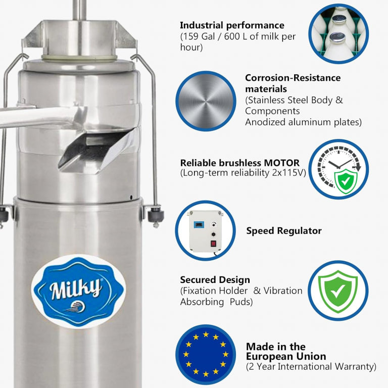 MilkyDay FJ 600 EAR “LONGLIFE” DC Electric Cream Separator – 600L/H, 230V